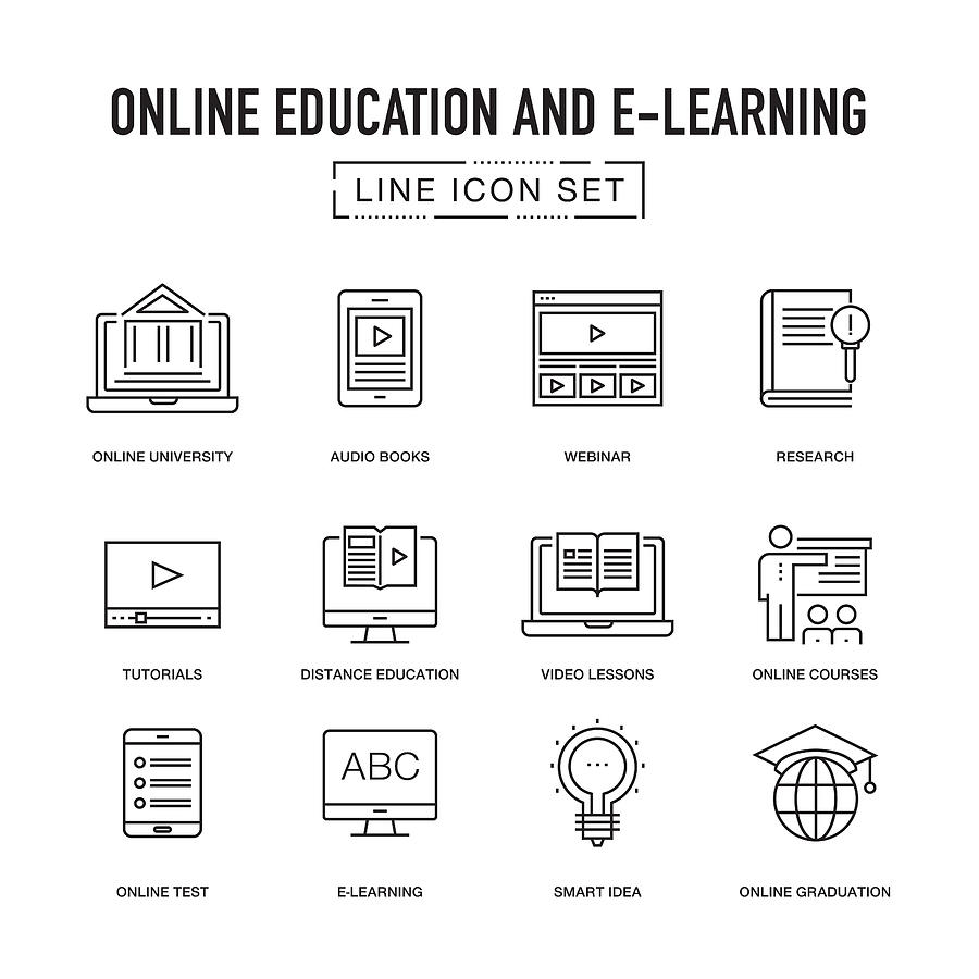 Online Education Line Icons Set Drawing by Cnythzl