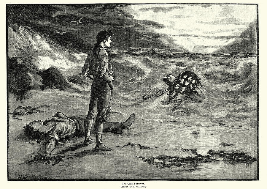 Only survivour of a shipwreck, 19th Century Drawing by Duncan1890