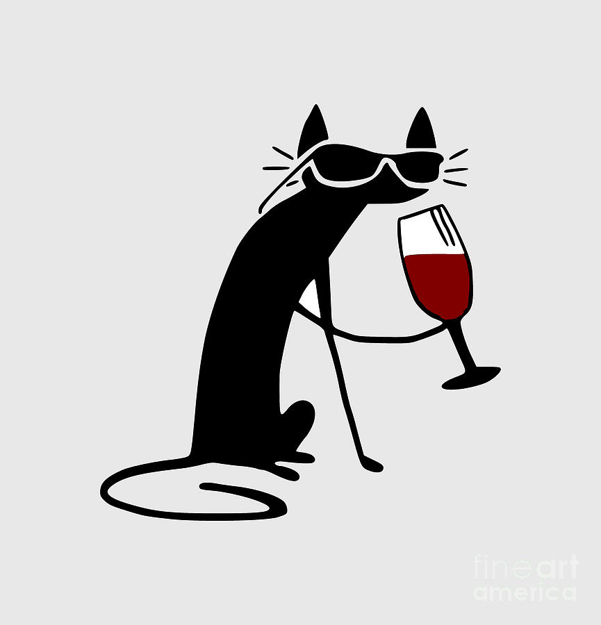 Only Wine Cat Drawing By Benedict Makau - Fine Art America