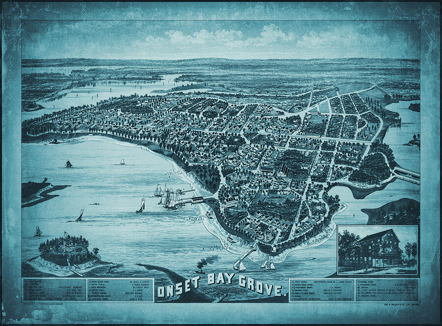 Onset Bay Grove Wareham Massachusetts Vintage Map Aerial View 1885 Blue Photograph by Carol Japp