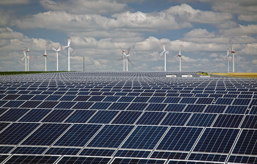 Onshore Wind Farm and Solar Panels Photograph by Thomas Trutschel