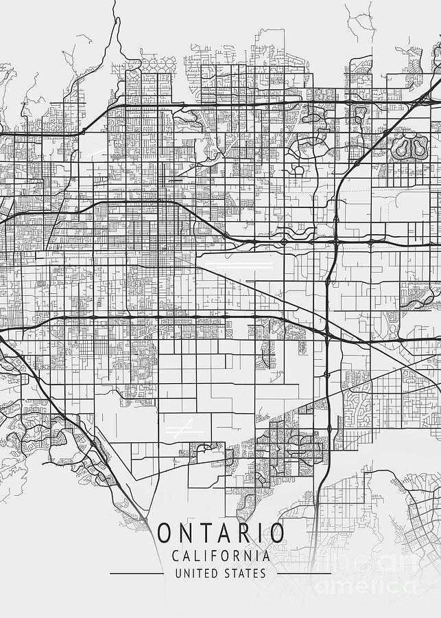 Ontario California Us Gray City Map Digital Art By Tien Stencil Fine Art America 0912