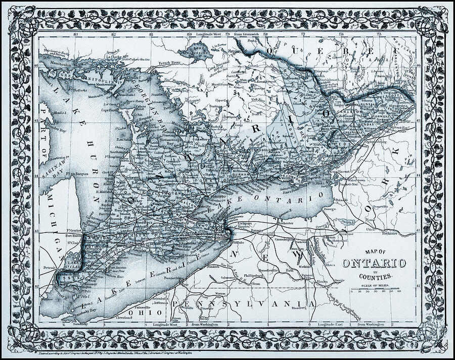 Ontario Canada Vintage Map 1877 Blue Drawing by Carol Japp Ontario Canada Vintage Map 1877 Blue Drawing by Carol Japp