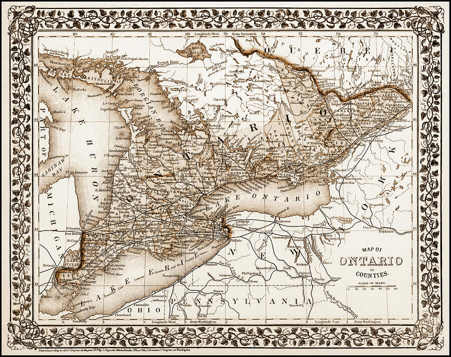 Ontario Canada Vintage Map 1877 Sepia Drawing by Carol Japp Ontario Canada Vintage Map 1877 Sepia Drawing by Carol Japp