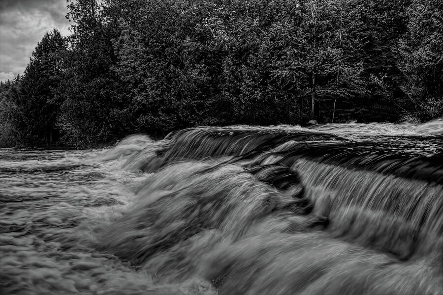 Ontonagon River Falls To Foam BW Photograph by Dale Kauzlaric