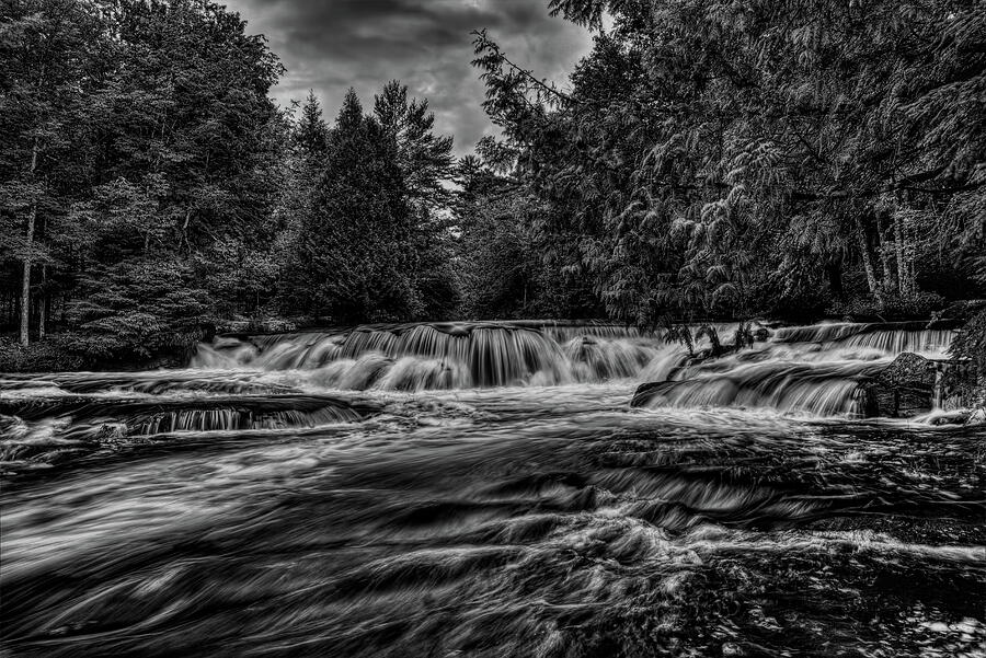 Ontonagon River Summer Falls BW Photograph by Dale Kauzlaric