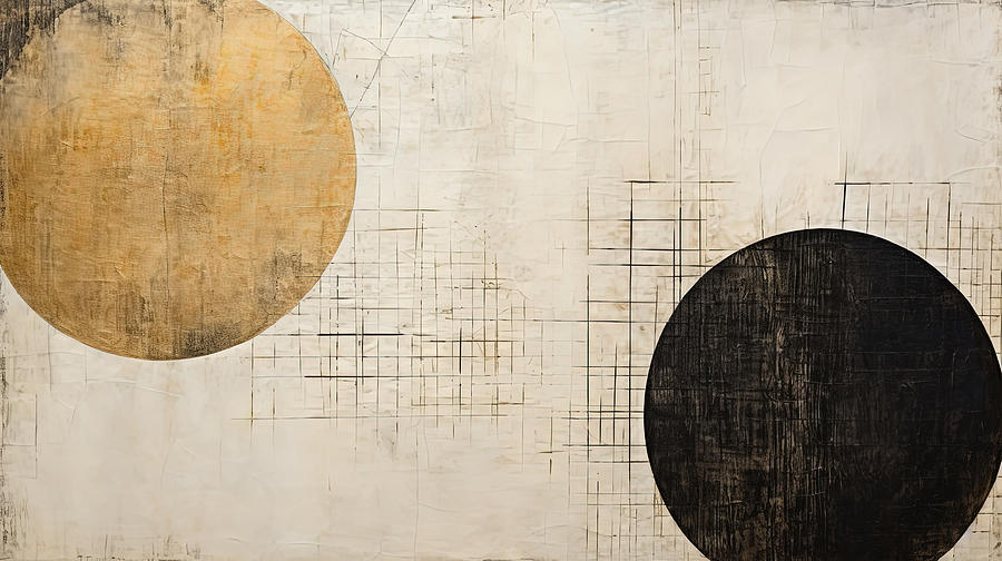 Onyx and Gold Circles Painting by Lourry Legarde