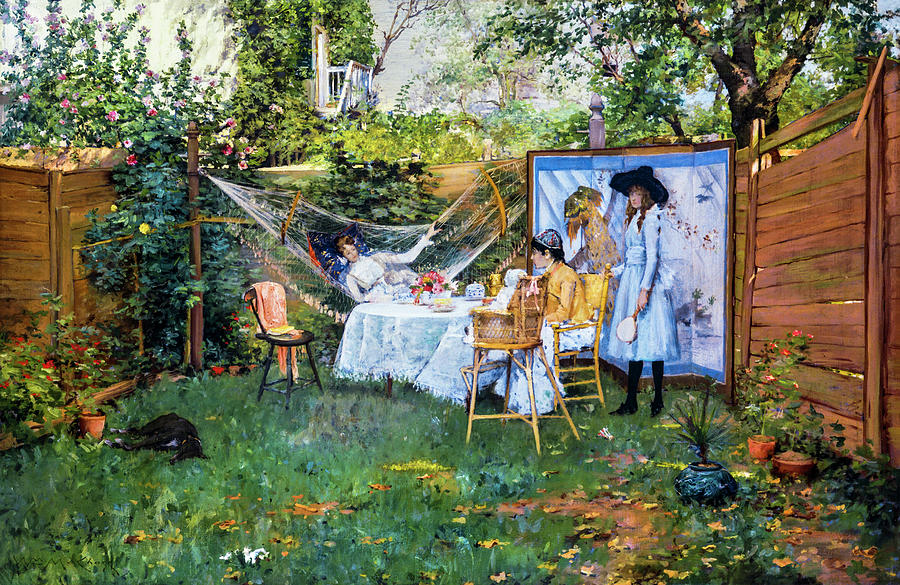 Vintage Painting - Open Air Breakfast by William Merritt Chase 1888 by William merritt Chase