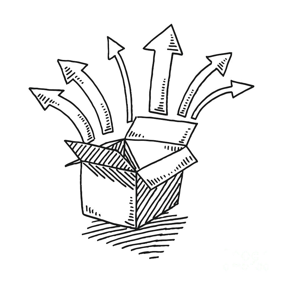 Open Box Arrows Going Outwards Drawing Drawing by Frank Ramspott | Fine ...