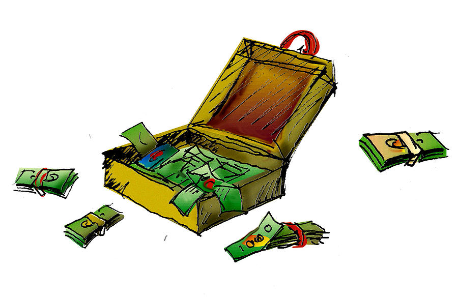 Open Briefcase with Money Drawing by Vasily Kafanov