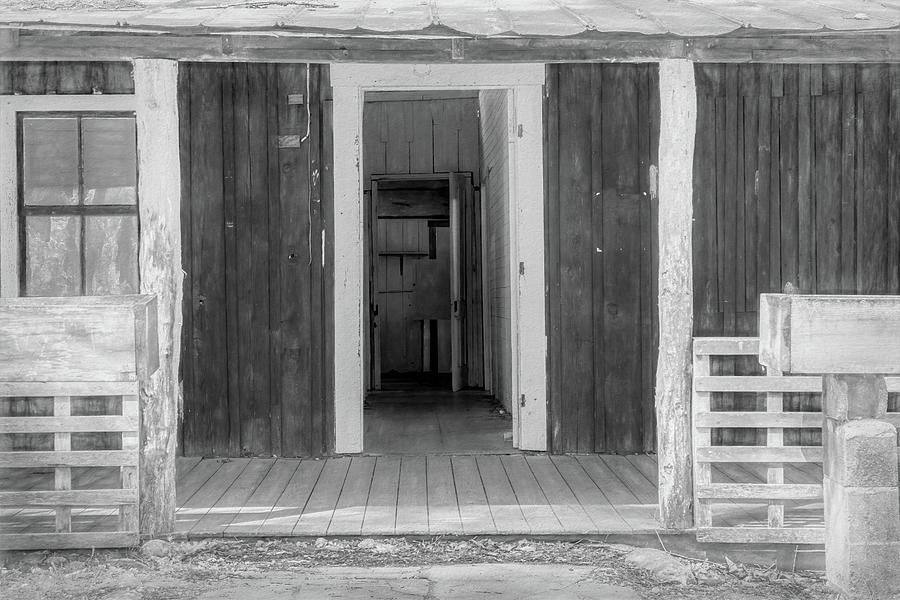Open Door Beckons, Black and White Photograph by Marcy Wielfaert