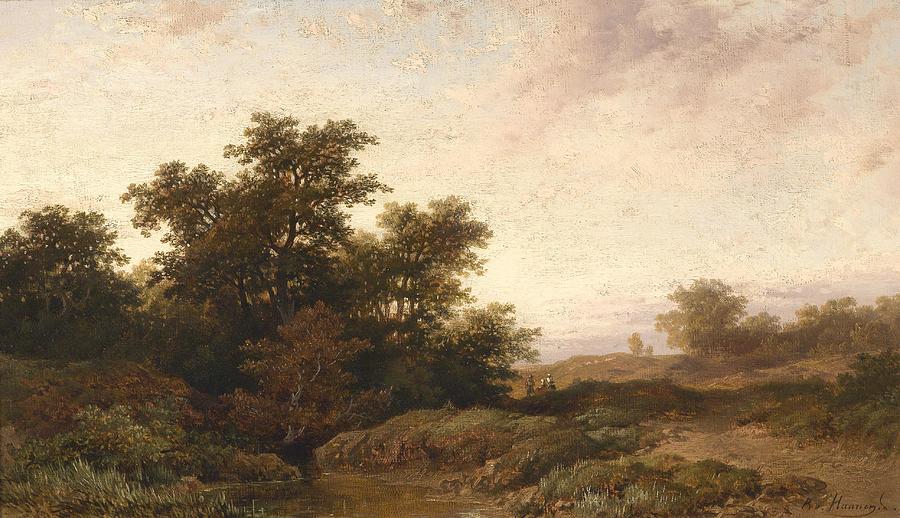 Landscape Painting - Open Landscape in the Evening Light by Remigius Adrianus Haanen