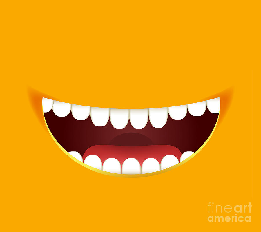 Open Mouth Full Teeth Cartoon Yellow Face Smile Happy Emotion Digital Art  by Noirty Designs - Fine Art America