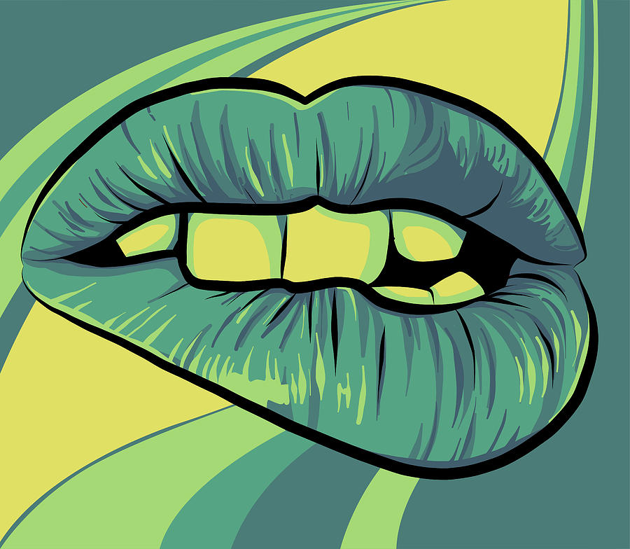 Open Mouth with Lips Biting. womens mouth. Vector illustration. Digital ...