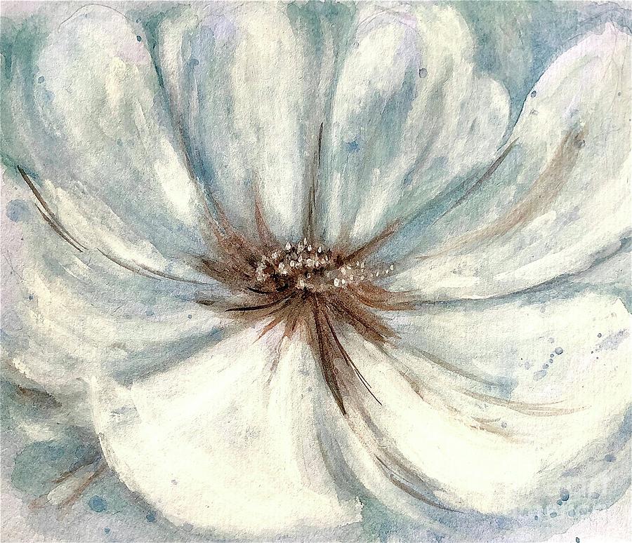 Open Peony Abstract In Beige And Blue Painting