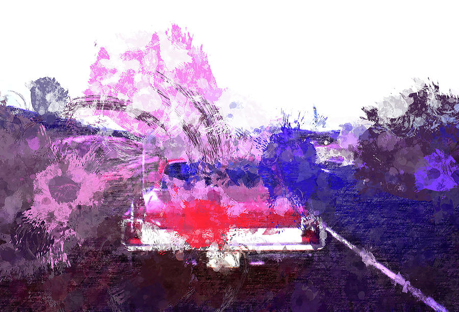 Open Road Red Car Digital Art by Cathy Anderson