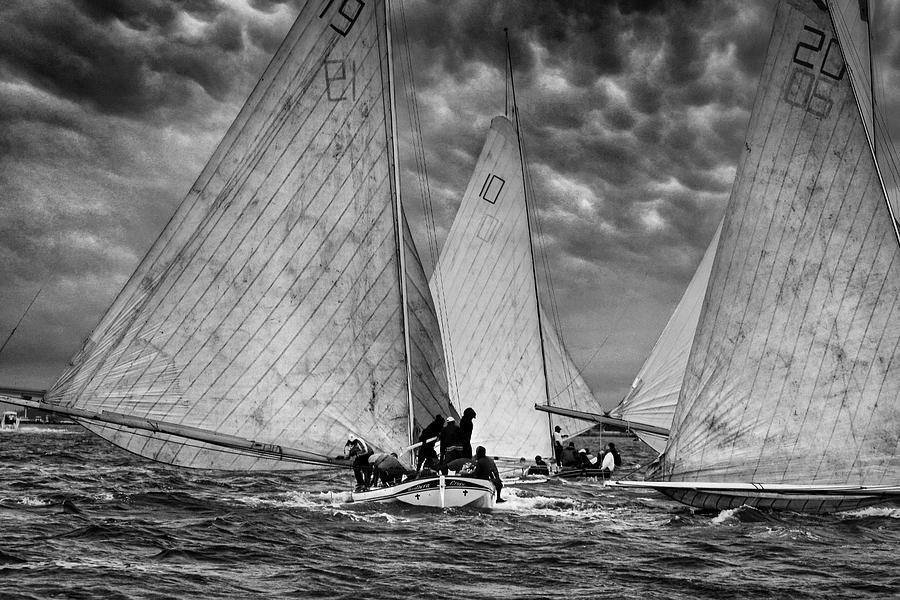 Open Sails In Black And White Photograph