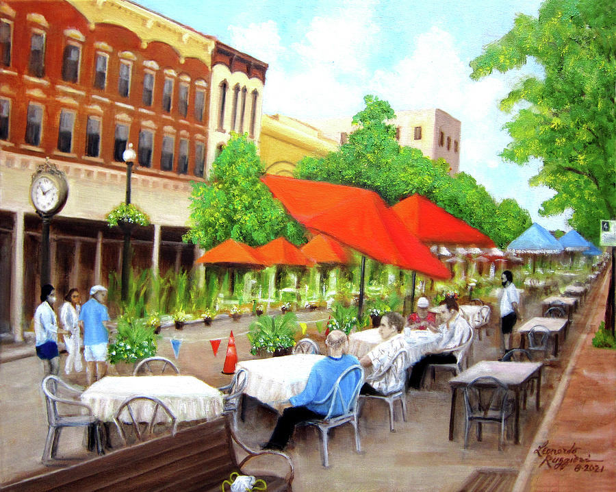 Open Tables on Broad Street Red Bank Painting by Leonardo Ruggieri