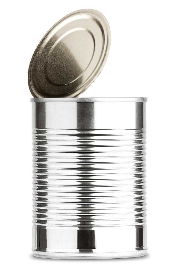 Opened Shiny Aluminum Tin  Can Without Label Isolated on White Photograph by Ryasick