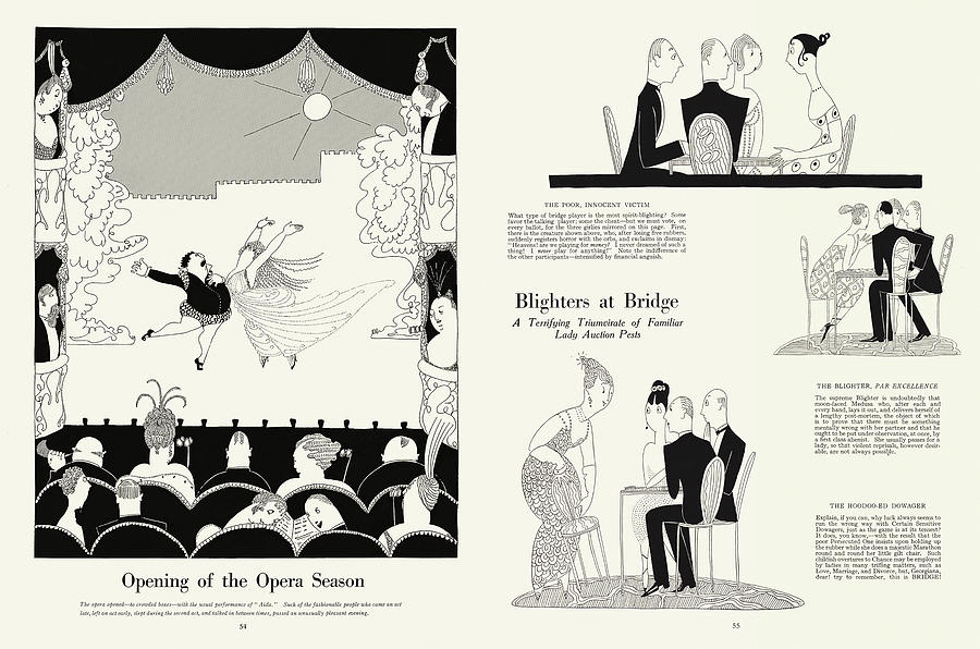 Opening of the Opera Season - Blighters at Bridge. By Anne Fish 1920 Drawing by Ikonographia - Anne Fish