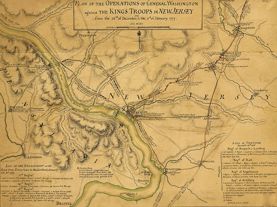 Map Drawing - Operations of General Washington against the Kings troops in New Jersey 1777 by Vintage Military Maps