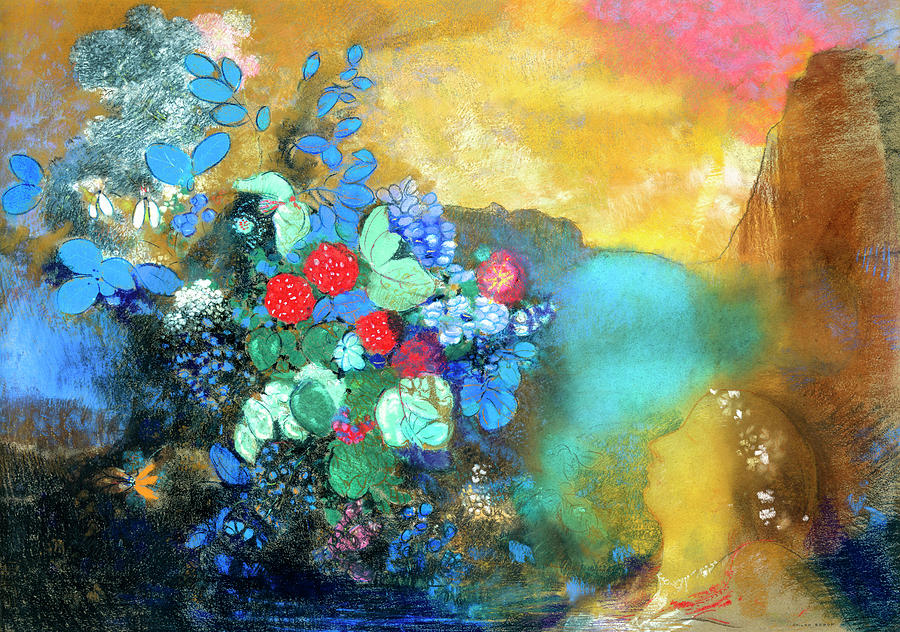 Impressionism Painting - Ophelia Among the Flowers by Odilon Redon 1908 by Odilon redon