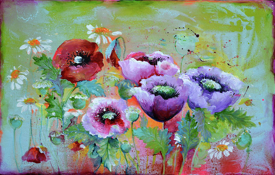 Opium Poppies - Purple Poppies Art Print Painting by Soos Roxana Gabriela