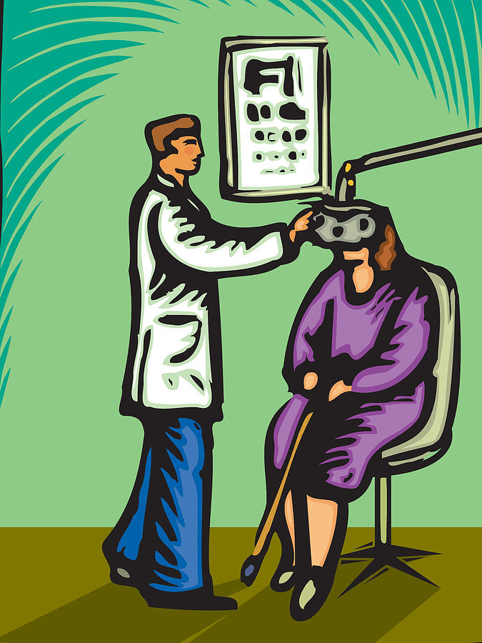 Optometrist checking a womans eyes Drawing by Imagezoo