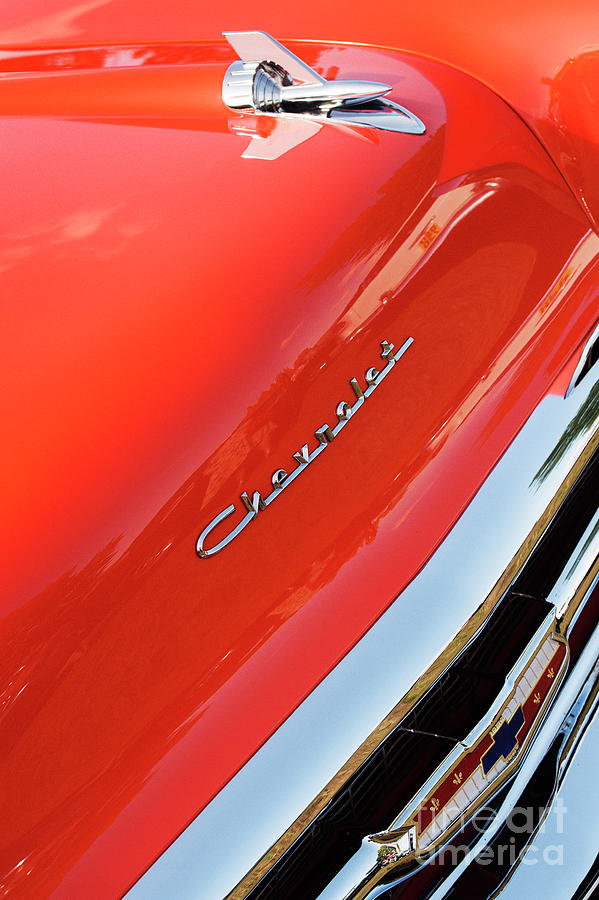 Orange 1957 Chevrolet Bel Air Hood Photograph by Tim Gainey