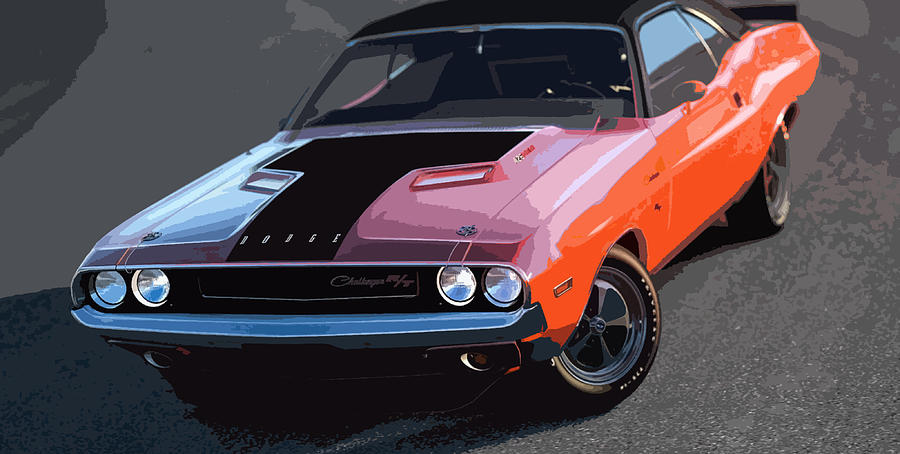 Car Digital Art - Orange 1970 Dodge Challenger RT by Thespeedart