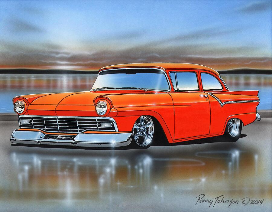 Orange 1957 Ford Custom Sedan Painting By Parry Johnson - Fine Art America