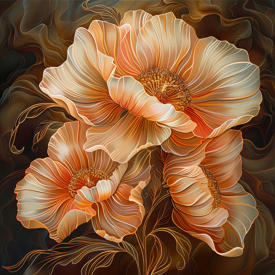 Poppy Digital Art - Orange and Beige Elegant Flowers Painting by Margaret Wiktor