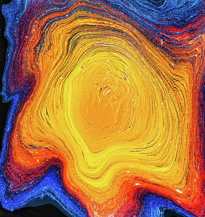 Orange and Blue Abstract Art Tree Ring Pour Painting by Matthias Hauser