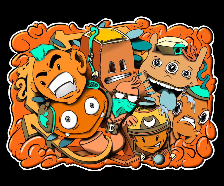 Orange and Blue graffiti cartoon characters Digital Art by Donald Lawrence  - Pixels