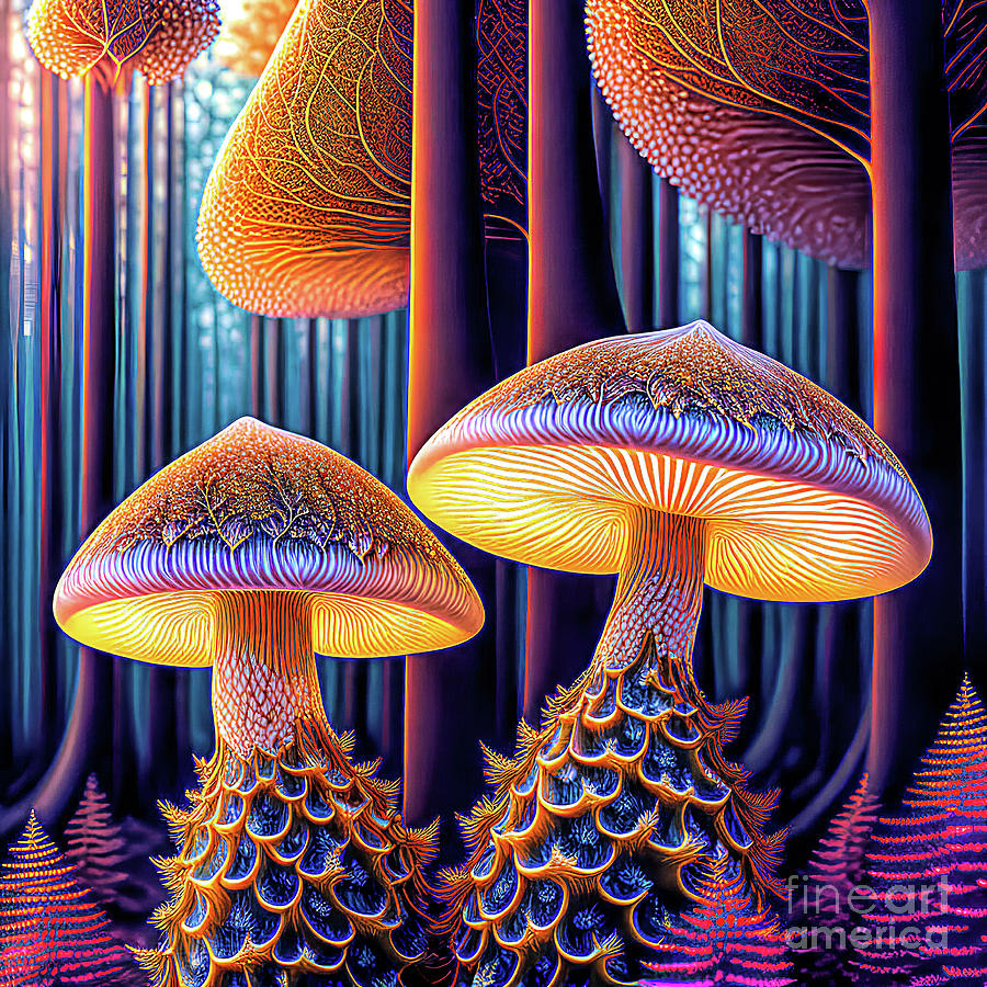 Mushroom Digital Art - Orange and Blue Mushrooms by Elisabeth Lucas
