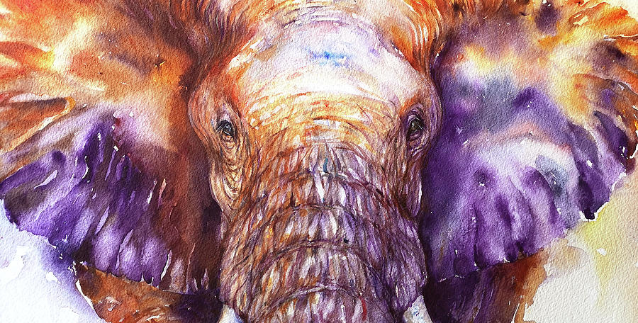 Orange and Purple Elephant Painting by Arti Chauhan