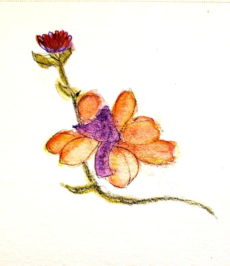 Orange and Purple Flower Painting by Margaret Welsh Willowsilk
