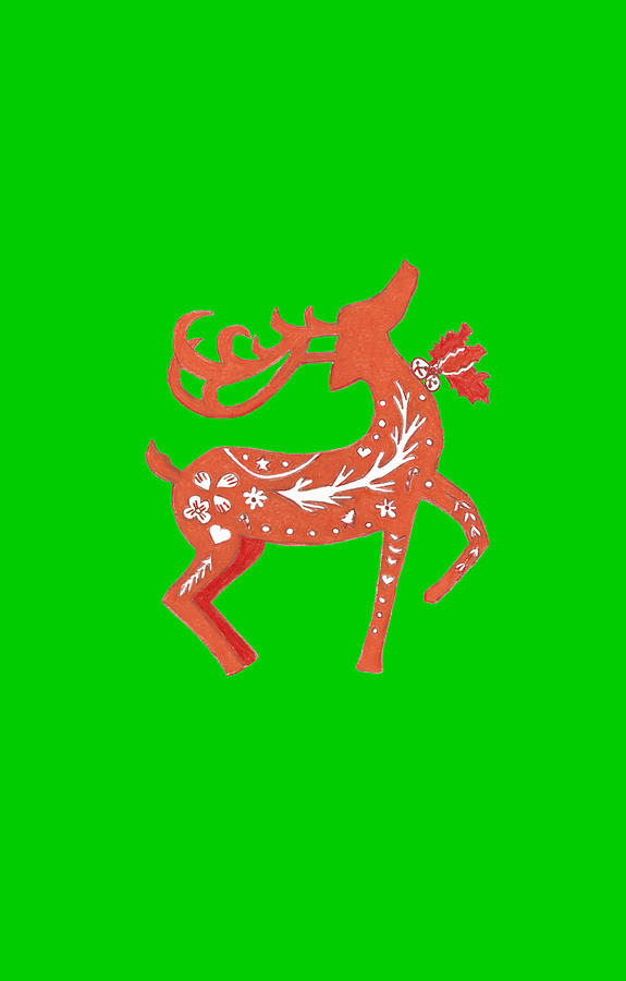 Orange and Red Holiday Reindeer with Pattern Drawing by Ali Baucom