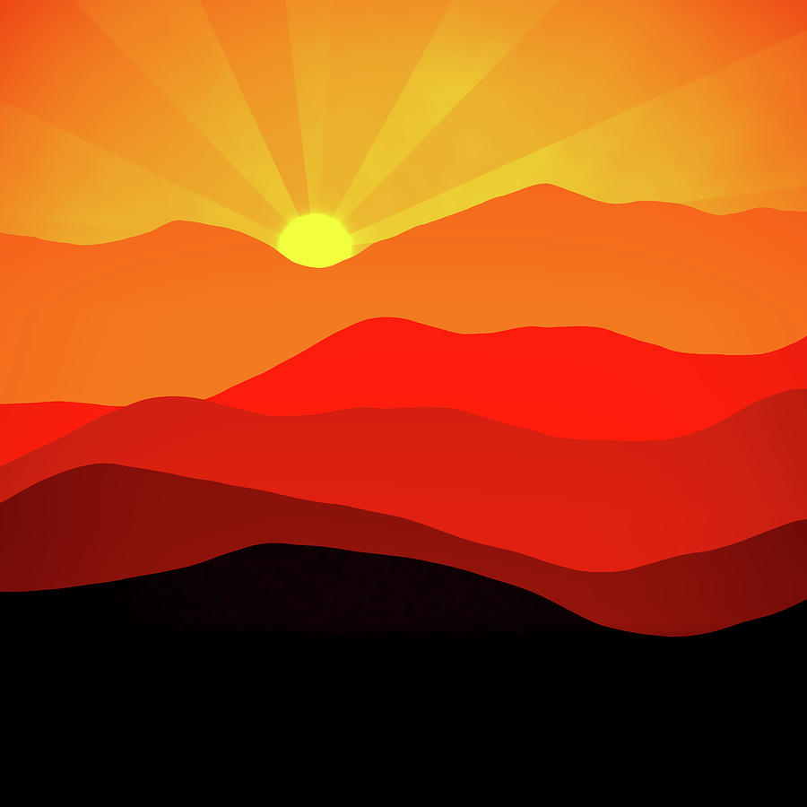 Orange and Red Sunset and Mountains 01 Abstract Minimalism Digital Art by Matthias Hauser
