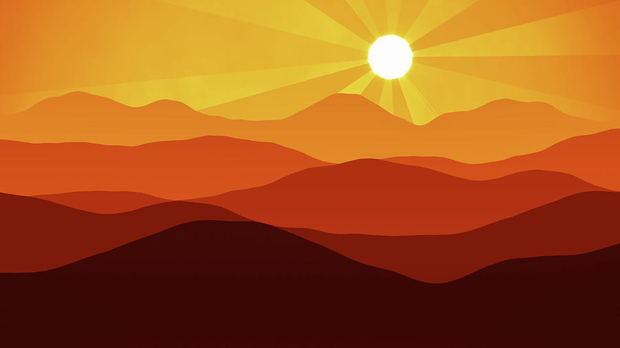 Orange and red Sunset in the Mountains Digital Art by Matthias Hauser