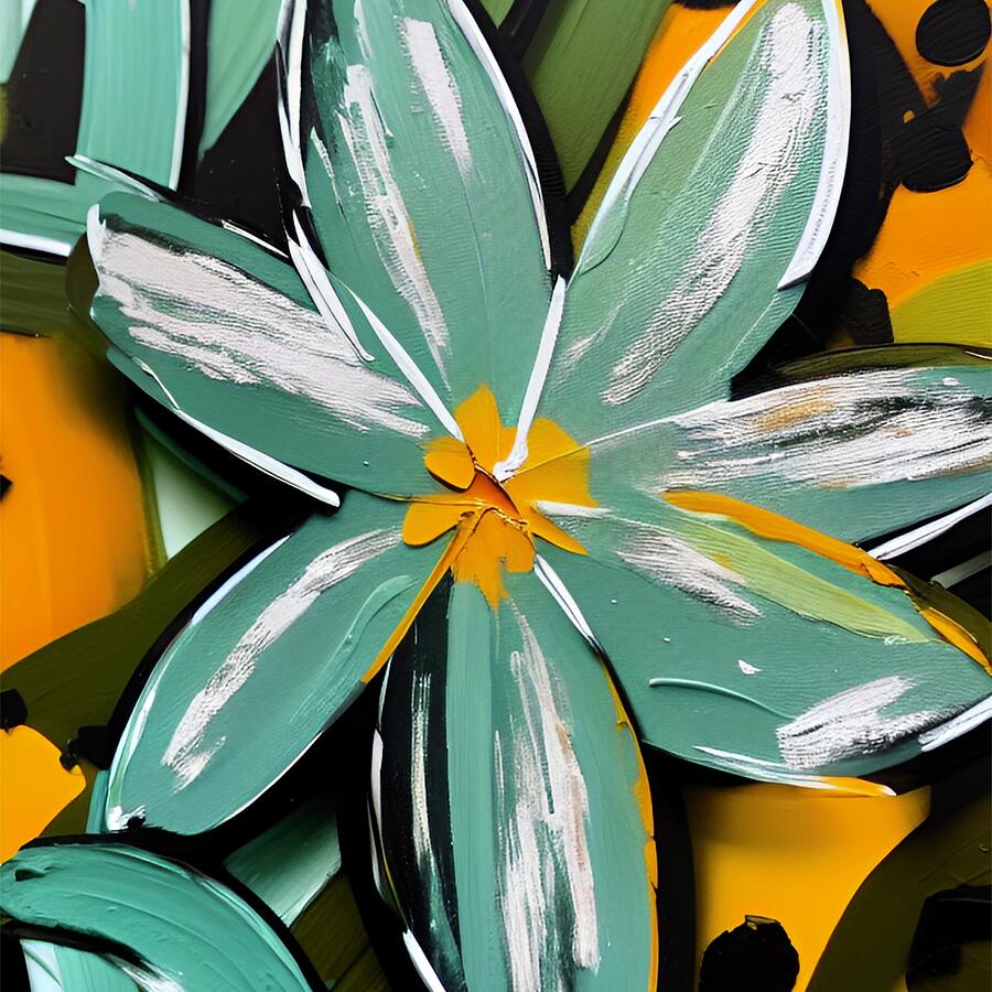 Orange and Turquoise Flower Art Digital Art by Bonnie Bruno