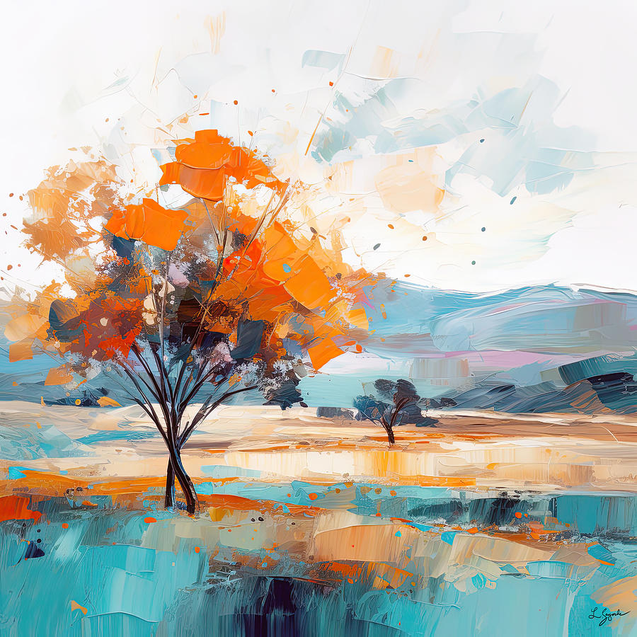 Orange and Turquoise Impressionist Art Painting by Lourry Legarde