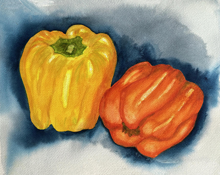 Orange And Yellow Bell Peppers Painting by Deborah League