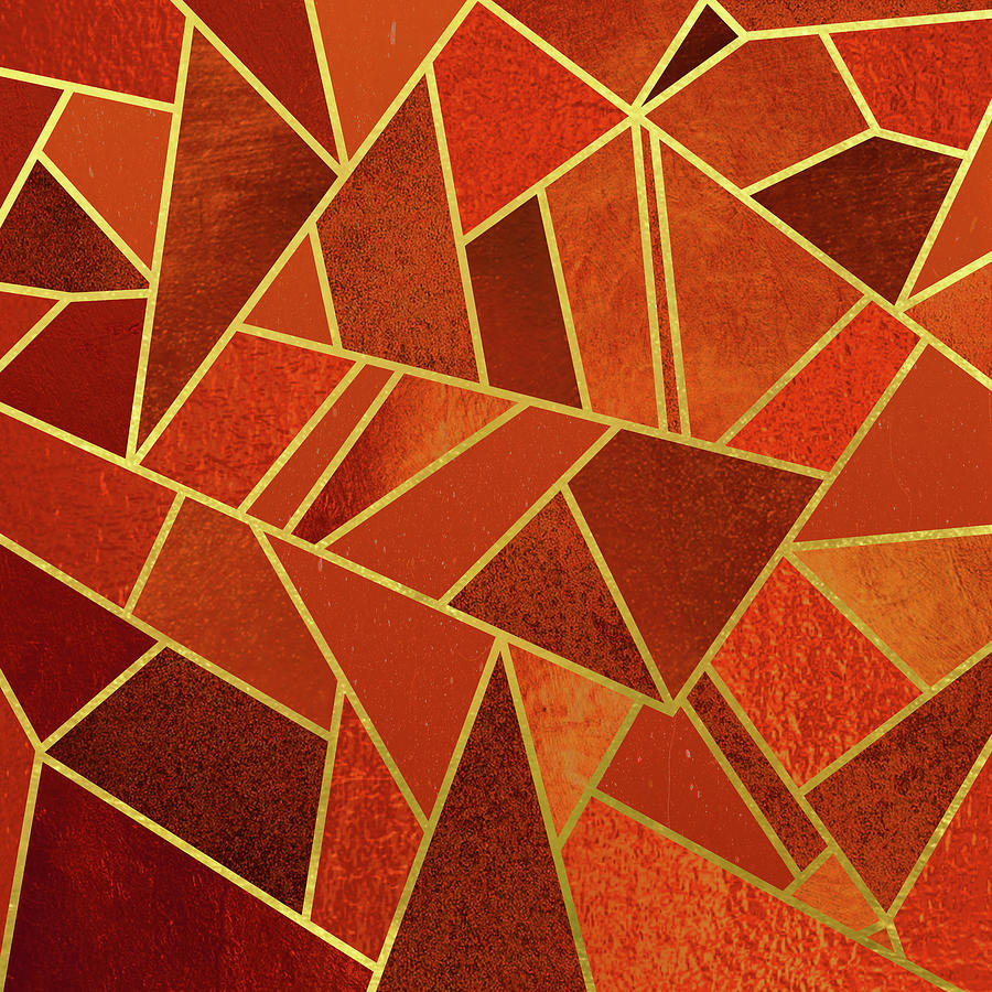 Orange And yellow Emerald Graphic Decoration Pattern with Golden Lines