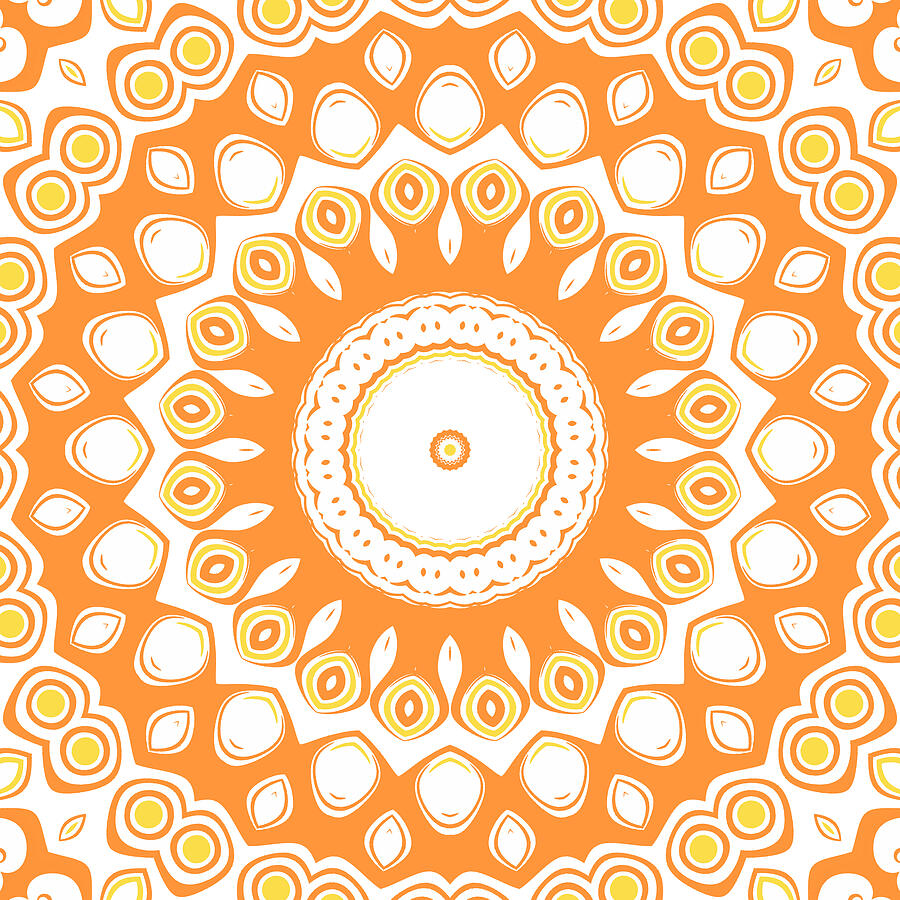 Orange and Yellow Mandala Kaleidoscope Medallion Flower Digital Art by Mercury McCutcheon