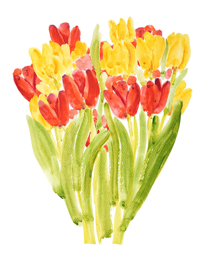 Orange And Yellow Tulip Bouquet Watercolor Painting By Color Color ...