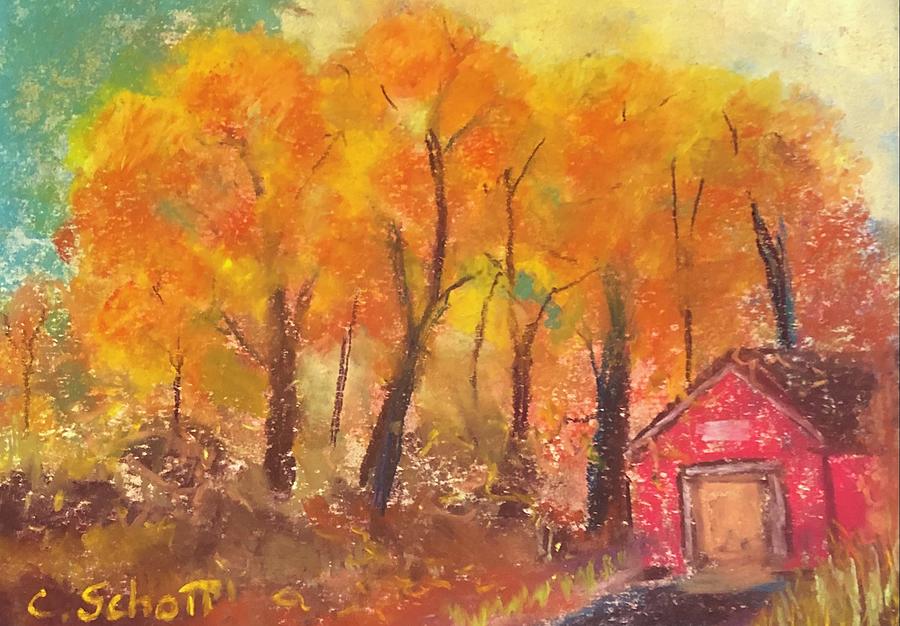 Orange Autumn Trees Painting by Christina Schott