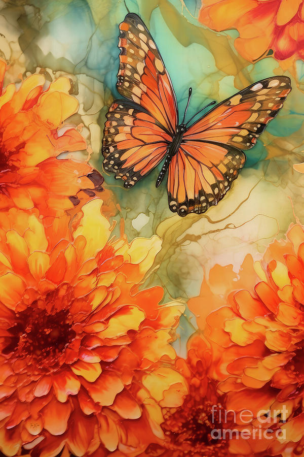 Orange Butterfly Bliss Painting by Tina LeCour