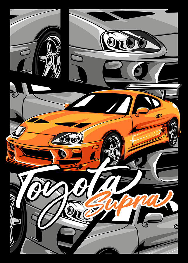 Orange Car Toyota Supra Poster Painting by Marshall Lily - Fine Art America
