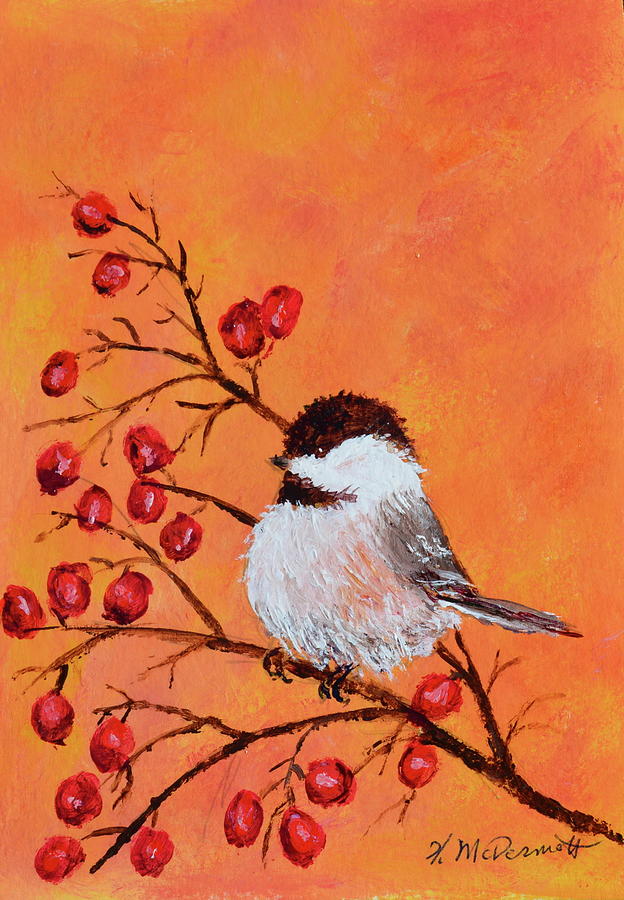 Orange Chickadee Painting by Kathleen McDermott